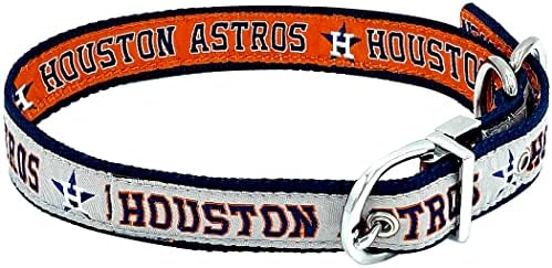 Houston Astros Tersinir Major league Baseball köpek Tasması, Büyük boy. Metal Toka ile Ayarlanabilen Premium Ev ve Uzak İki Taraflı