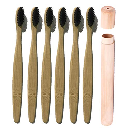 Diş Beyazlatma Doğal Bambu Diş Fırçası ile Bambu Kömür İnfüzyon Kıllar (6 Set Diş Fırçası ve 1 Seyahat Diş Fırçası Durumda)
