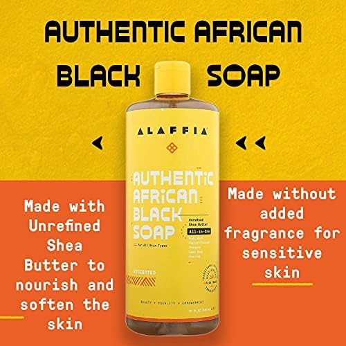Alaffia Otantik Afrika Siyah Sabun Hepsi Bir Arada-Vücut Yıkama, Yüz Temizleyici, Şampuan, Tıraş, El Sabunu-Tüm Cilt Tipleri