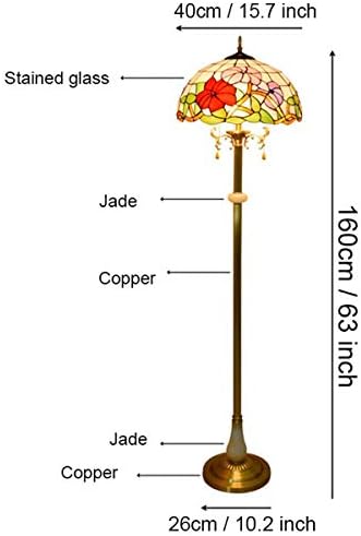 GDLight Tiffany Tarzı Sabah Zafer Çiçek Zemin Lambası Eski Pastoral Bakır Ayakta Lamba Vitray Yeşim Okuma Lambası Oturma Odası