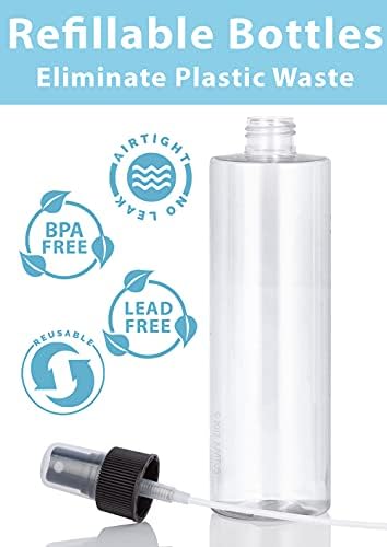 Temizle 12 oz / 354 ml Profesyonel Silindir PET Plastik Şişeler (BPA Ücretsiz) (6 Paket, Siyah İnce Sis Püskürtücü)