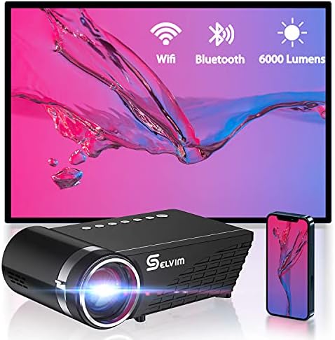 Selvim WiFi Mini Projektör, 1080P Uyumlu ve 200 Ekran, Bluetooth Taşınabilir Film Projektörü, 60000 Saatlik LED Lamba Ömrü, TV
