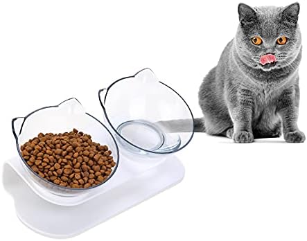Kedi Köpek Otomatik Su ve Yiyecek Kaseleri, Eğimli Kedi Maması Kasesi Su Yiyecek Kasesi Çift 0-15°Ayarlanabilir Eğimli Su ve