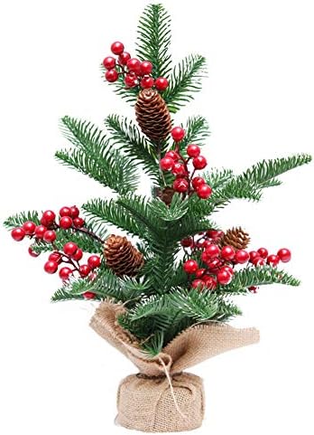 DAMEİNG 16İN Noel Ağacı, Minyatür Ağacı Masaüstü, yapay Masa Ağacı ile çam kozalağı Berry Festivali Dekor, küçük Noel Çam Ağacı