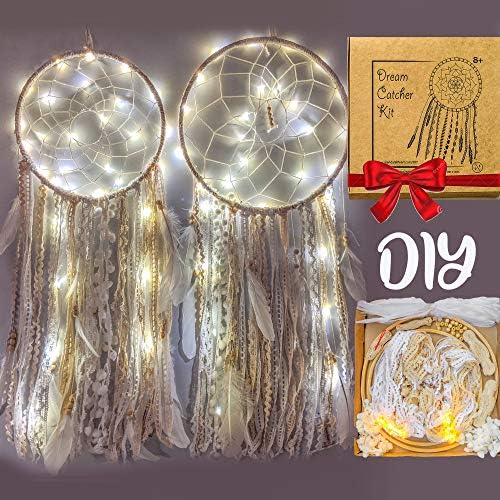 Noel Peri LED ışıkları ile Mandala Yaşam SANAT DIY Dream Catcher Kiti-2'li Paket (8,10) Tamamen Doğal Malzemelerle Kendi Bohem