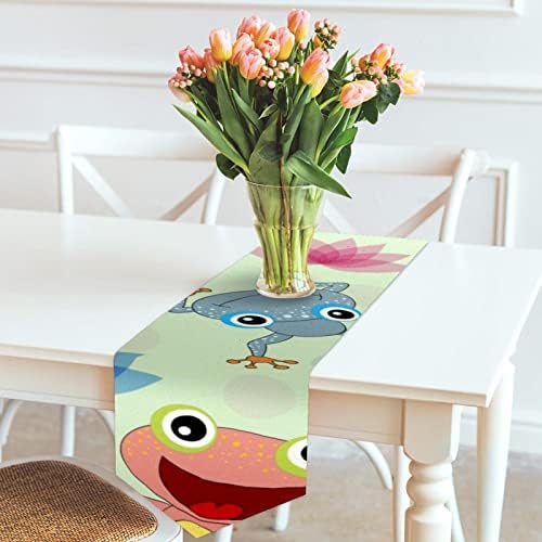 huiyueqiche Renkli Kurbağalar Desen Masa Koşucu için Mutfak Kahve / yemek masası Yatak Odası Ev Oturma Odası, ev Dekor 13 x 70