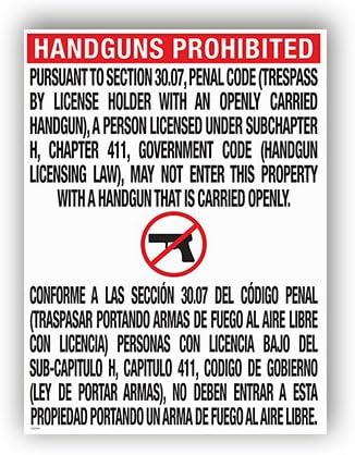 Texas Açık Taşıma İşareti Lamine Poster, Tabancalar Yasak İşareti (30.07)