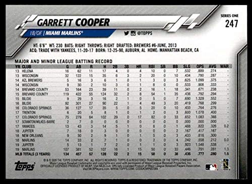 2020 Topps Altın Yıldız Beyzbol 247 Garrett Cooper Miami Marlins Bireysel Resmi MLB Paralel Ticaret Kartı Yeşil WM Sınırlı Sayıda