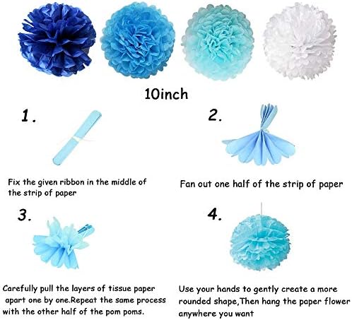 Mavi Parti Süslemeleri Asılı Set Doku Kağıt Poms Çiçek Kağıt Hayranları Fenerler ve Petek Topları için Doğum Günü Bebek Duş Düğün