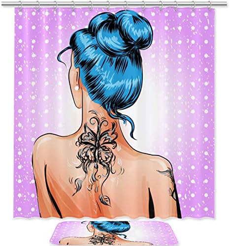 Banyo Duş Perdesi Comic Pop Art Mavi Saç Kız Duş Perdeleri Kumaş banyo Perdesi Dayanıklı Su Geçirmez banyo perdesi Setleri 12