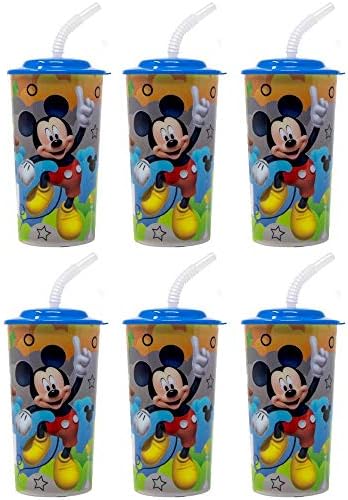 6-Pack Mickey Mouse 16oz yeniden kullanılabilir spor bardak bardak kapakları ve payet ile
