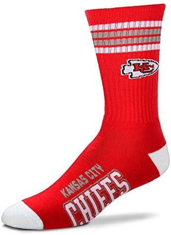 NFL 4 Çizgili İkili Mürettebat Çorapları-Kansas City Chiefs-Orta