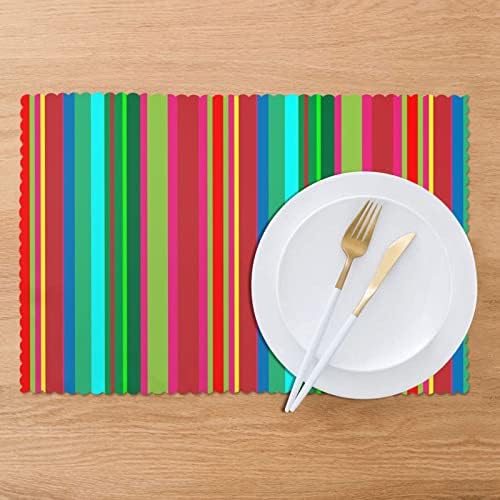 Renk Stripes Placemat, Placemats 6 Set Kaymaz ısıya dayanıklı yıkanabilir Yer paspaslar için mutfak masa noel yemek masası paspaslar