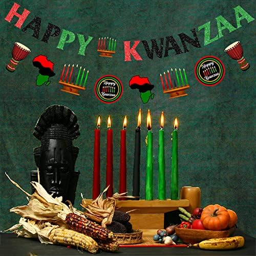 Mutlu Kwanzaa Afiş Afrika Miras Tatil Parti Süslemeleri Mantel Şömine Çelenk Kırmızı Yeşil Siyah Ev Ofis Açık Dekor