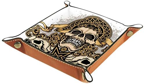 MUOOUM Gotik Arması ile Kafatası Grunge Vintage Desen, Açık Ev Depolama Kovaları Takı Tepsi Vale Tepsi Deri Catchall Tepsi için