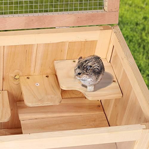 LONABR Hamster Kafesi Deluxe İki Katmanlar Ahşap Kulübe Küçük Hayvan Oyun Evi ile Raf ve Merdiven