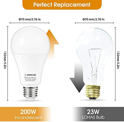 LOHAS A21 LED ampul, 23 W ampuller (150 W-200 W Eşdeğer), 2500 Lümen süper parlak LED, yumuşak / Sıcak beyaz 3000 K, E26 orta