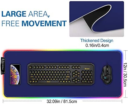 MoKo RGB Oyun Mouse Pad, Büyük Genişletilmiş Parlayan Led Mousepad ile 15 Aydınlatma Modları ve USB 2.0 Portu, kaymaz Kauçuk