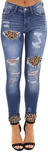 Sidefeel Kadın Buffalo Ekose Patchwork Tahrip Skinny Jeans Denim Pantolon