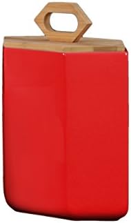 Kentsel Eğilimler 10.5 Bambu Kapaklı ve Saplı Taş Altıgen Teneke Kutu LG Parlak Kaplama Kırmızı