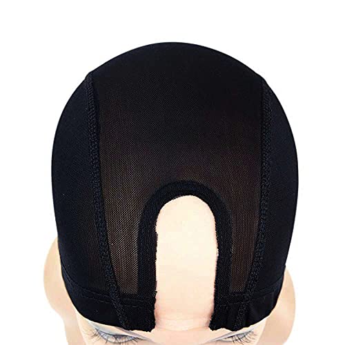 2 adet Siyah Peruk Kapaklar ile U Parçası Örgü Dokuma Peruk Kap Elastik Bant ile Gerilebilir Naylon Saç Net Peruk Yapmak için