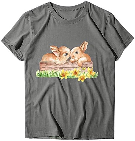 Dosoop Bunny Paskalya Gömlek ıçin Kadın Sevimli Paskalya Tavşanı Grafik T Shirt Komik Mutlu Paskalya Tatili Şort Kollu Tops