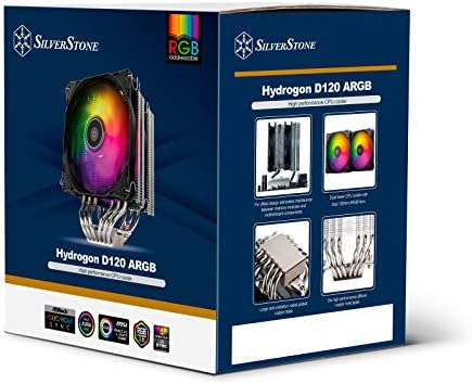 SilverStone Teknolojisi, Hydrogon D120 ARGB Çift Kule CPU Soğutucu, 6 ısı borusu ve Çift 120mm ARGB Fanlı HYD120-ARGB