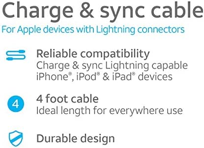 iPhone için AT & T PVC Şarj ve Senkronizasyon Yıldırım Kablosu, 4 ayak, Beyaz