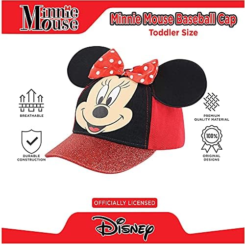 2-7 Yaş Arası Kızlar için Disney Yürümeye Başlayan Çocuk Şapkası, Minnie Mouse Çocuk Beyzbol Şapkası 3D Tasarım Kulakları