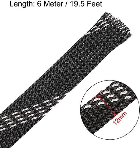 KFıdFran PET Genişletilebilir Kordon Koruyucu, 19.5 Ft-12mm Tel Tezgah Kablo Kılıfı Siyah + Gümüş (PET dehnbarer Kabelschutz,