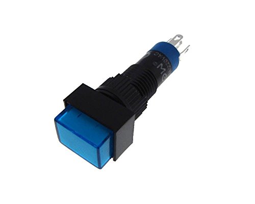 HQ 8mm Dikdörtgen Buton Anahtarı w / LED Panel Montajlı Lehim Pabucu-Lat-Mavi