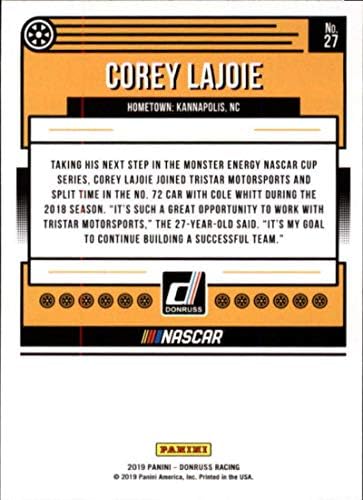 2019 Donruss Gümüş 27 Corey LaJoie Schluter Sistemleri / TriStar Motor Sporları / Chevrolet Yarış Ticaret Kartı