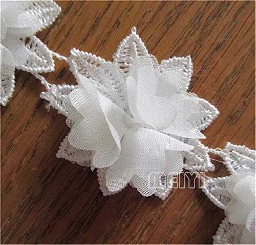 2 Metre Şifon 3D Çiçek Dantel Kenar Trim Şerit 5 cm Genişlik Vintage Beyaz Kenar Abartı Kumaş Işlemeli Aplike Dikiş Zanaat düğün