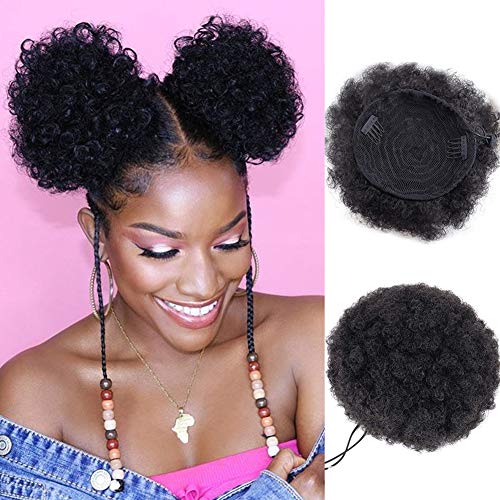 Siyah Kadınlar için Afro Puf İpli At Kuyruğu, 1B/27 80 gram Kısa Afro At Kuyruğu Sapıkça Kıvırmak Saç Parçası Sentetik Saç 2