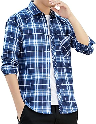 XXBR Uzun Kollu Kontrol Gömlek Mens için, bahar Ekose Düğme Aşağı Tops Moda Gençler Slim Fit Iş Rahat Gömlek