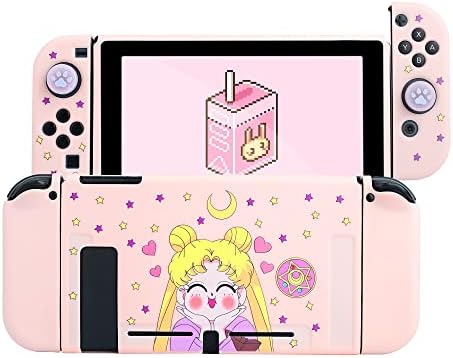 Anime Kız Desenli Nintendo Switch için LASTYAL Yumuşak Koruyucu Kabuk, Sevimli Pembe Kapak Kılıfı Switch ve Joycon Denetleyicisi