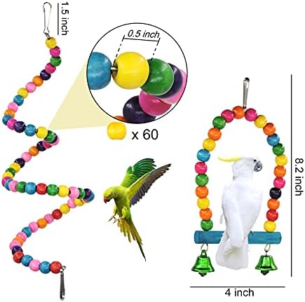 WishLotus Kuş Papağan Oyuncaklar, 6 Pcs Kuş Salıncak Oyuncaklar Kuş Çiğnemek Oyuncaklar Renkli Pet Kuş Oyuncaklar ile Ahşap Asılı