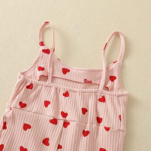 Toddler Bebek Kız sevgililer Günü Kıyafet Örme Nervürlü Aşk Kalp Halter Çan Alt Romper Tulum Giysileri