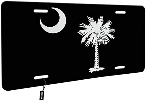 Beabes Güney Carolina Eyalet Bayrağı Ön Plaka Kapak, Palmetto Ağacı ve Ay Soyut Sanat Siyah Beyaz Dekoratif Plakalar için Araba,