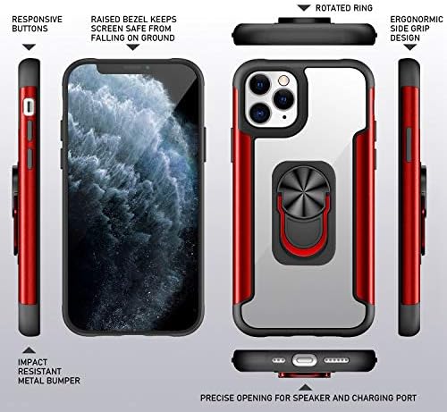 SHUNDA iPhone için kılıf 11 Pro, yumuşak TPU Tampon Şeffaf PC Darbeye Dayanıklı arka kapak Manyetik Kickstand ile iPhone için