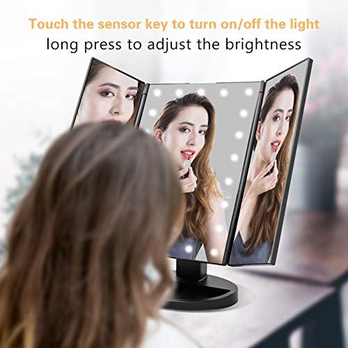 Dolovemk Makyaj Aynası, Işıklı Masa Üstü Kozmetik Ayna-21 LED ışıklar Üç Katlı Ayna - Dokunmatik Kontrol Parlaklığı, 1x 2X 3X