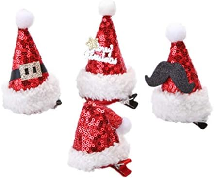 NUOBESTY Noel Şapka Saç Aksesuarları Glitter Santa Şapka Saç Klipler Pullu Tokalar Kadın Kız Parti Hediyeler ıçin 4 adet