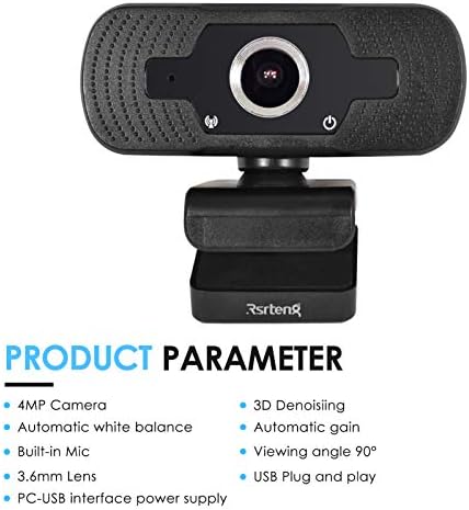 Webcam 2K HD Bilgisayar Kamerası, Mikrofonlu Rsrteng USB PC Masaüstü Web Kameraları Döndürülebilir 360° Dönme Açısı ve Gizlilik