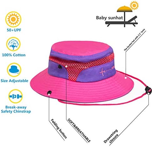 Bebek güneş şapkası Yürümeye Başlayan güneş şapkası Çocuklar Nefes Kova güneş koruma şapkası / Ayarlanabilir, Stay-on Çene Kayışı,