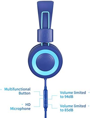 POWMEE P10 Çocuk Mikrofonlu Kulaklıklar Çocuk Erkek Kız Çocukları için Stereo Kulaklıklar, Ayarlanabilir 85dB/94dB Ses Kontrolü