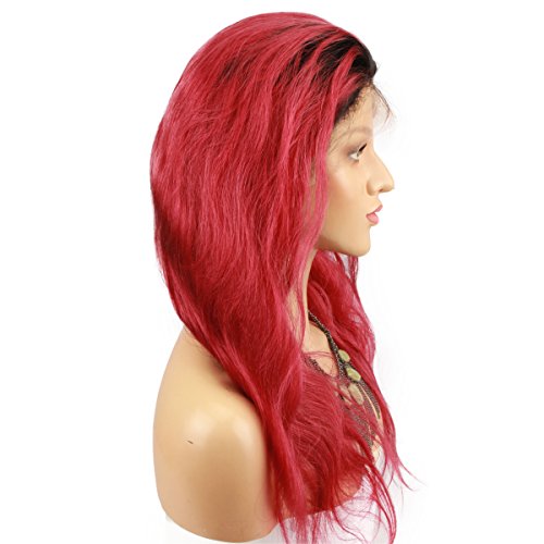 Dreambeauty 1b / Kırmızı Ombre Renk Dantel Ön İnsan Saç Peruk Brezilyalı Remy İnsan Saç 2 Ton Siyah Kökleri ıle Tam Dantel