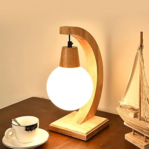 FAZRPİP Küre Cam Masa Lambaları Yatak Odası Başucu Lambası Ay Şekli ile Japon Minimalist Art Deco Ahşap Masaüstü Lamba Oturma