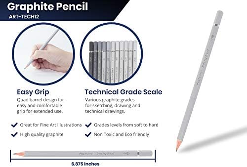 Sanatçılar için Pacific Arc Premium Grafit Çizim Kalemleri, Soft Pack-12 Pk Çizim, Çizim, Eskiz ve Gölgeleme için Profesyonel